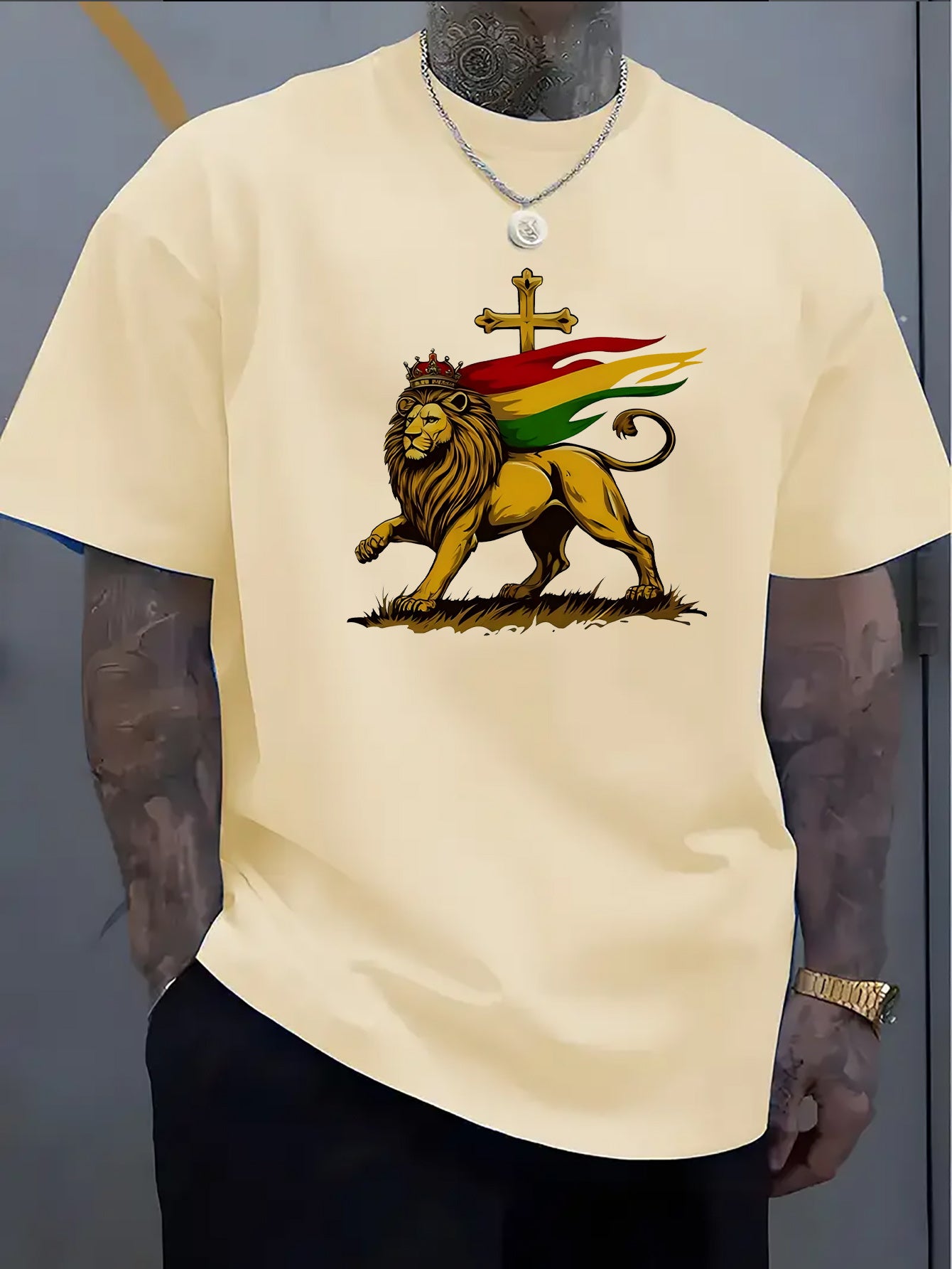 Men's Short sleeve, Lion & Rastafarian t-shirt