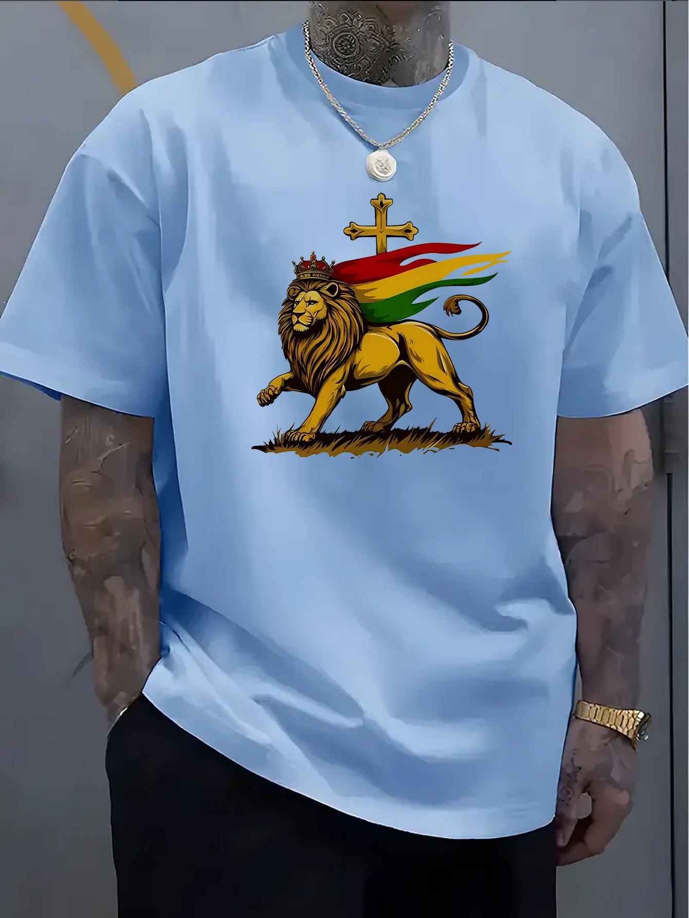 Men's Short sleeve, Lion & Rastafarian t-shirt