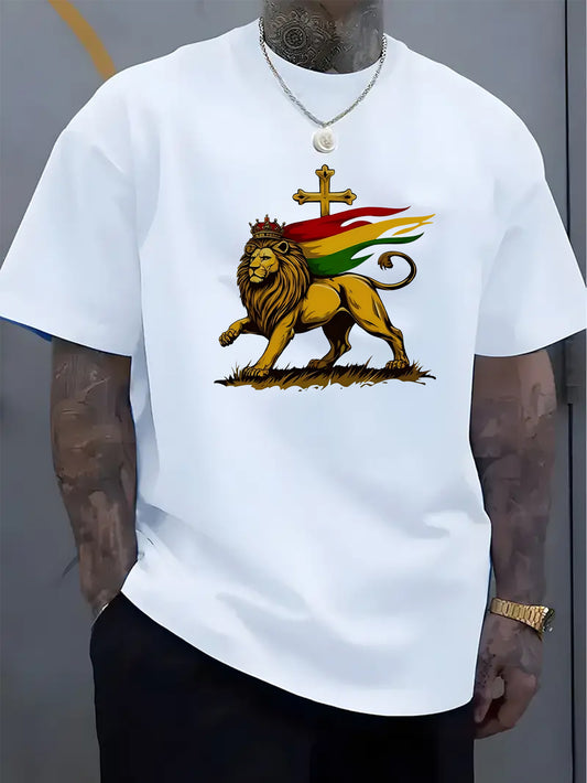Men's Short sleeve, Lion & Rastafarian t-shirt