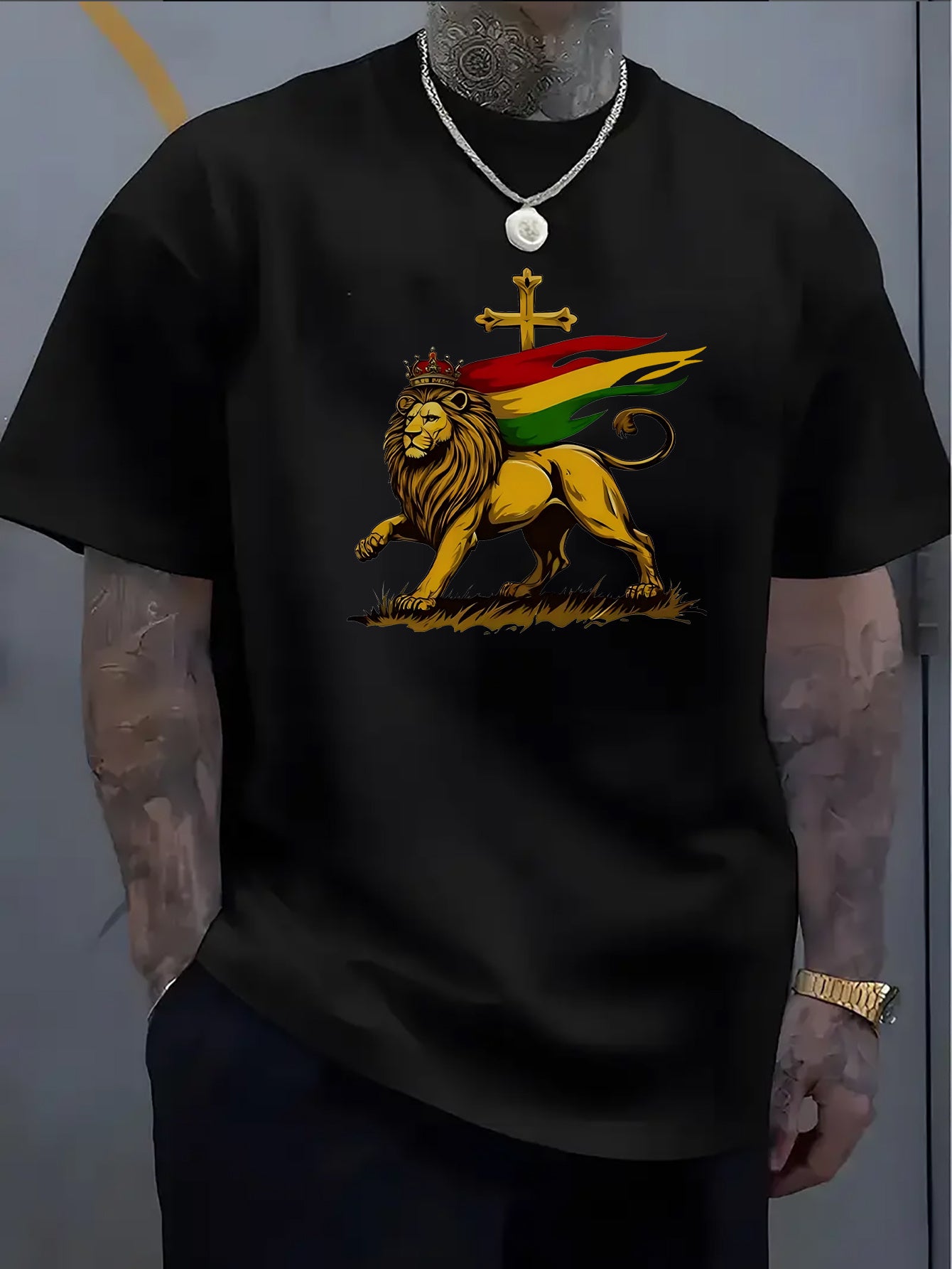 Men's Short sleeve, Lion & Rastafarian t-shirt
