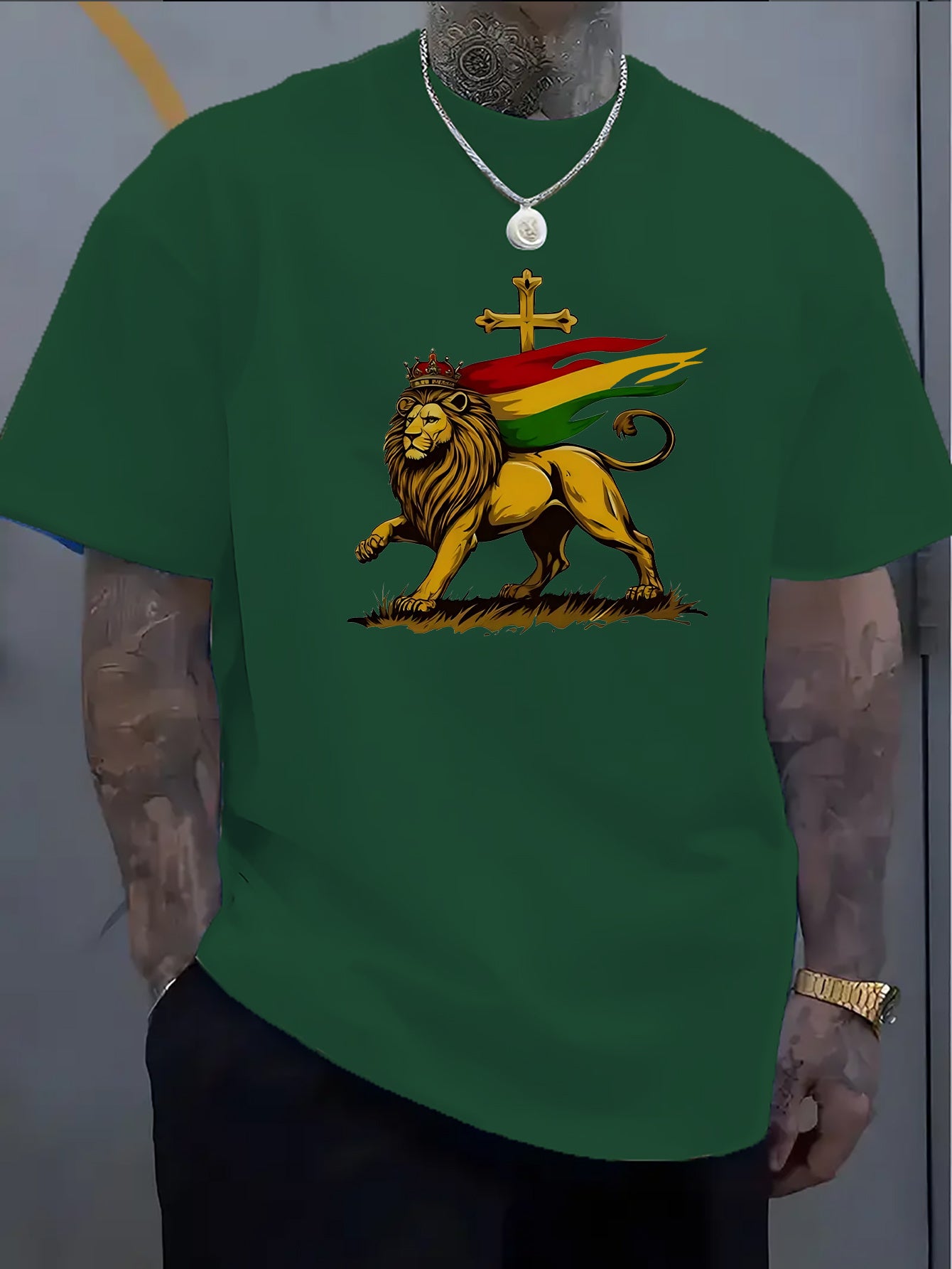 Men's Short sleeve, Lion & Rastafarian t-shirt